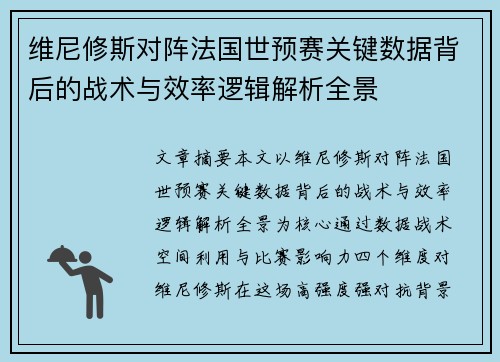 维尼修斯对阵法国世预赛关键数据背后的战术与效率逻辑解析全景